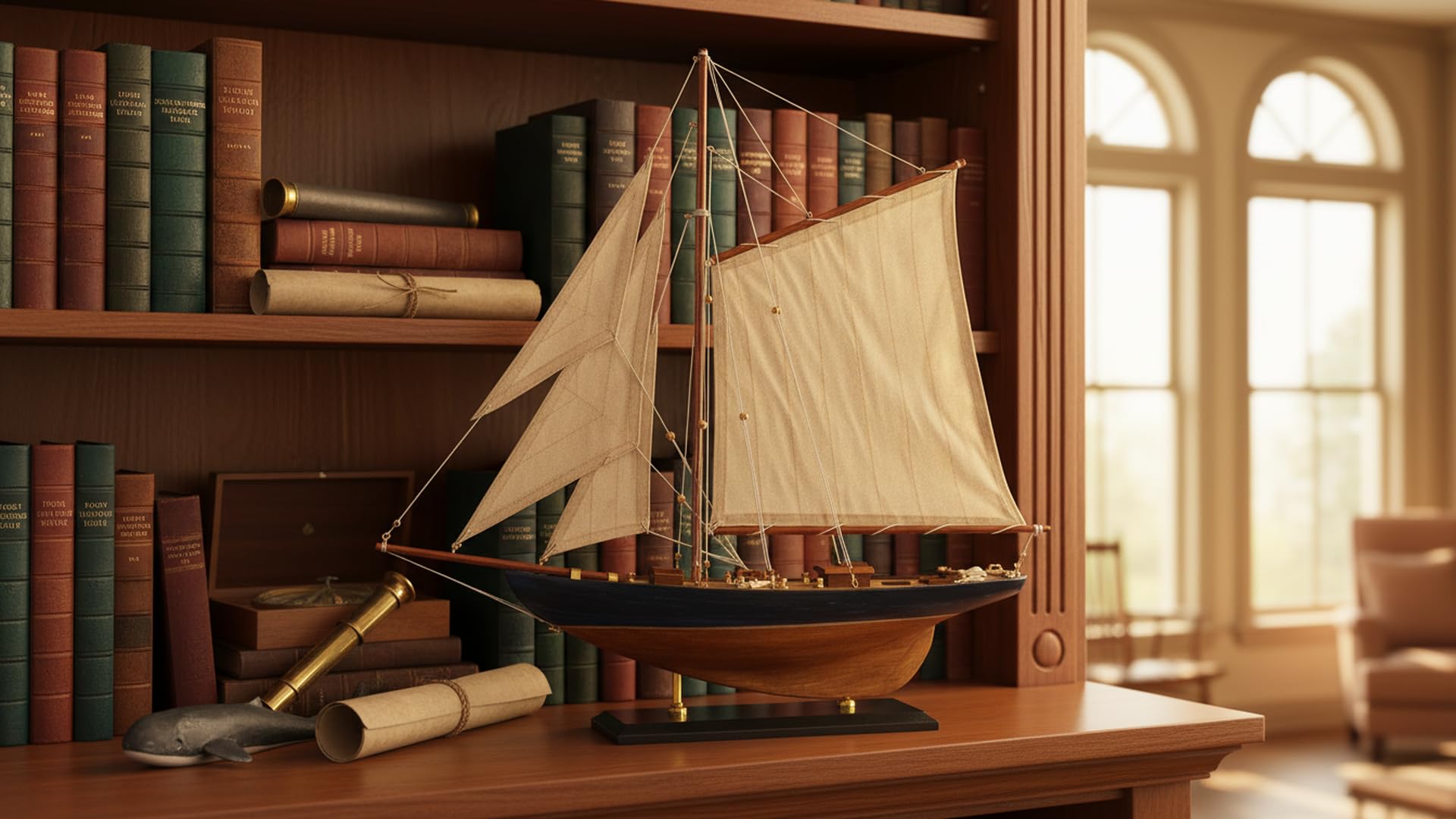 Amazon.co.jp: SAILINGSTORY 木製ヨット装飾 帆船 モデル ネイビー